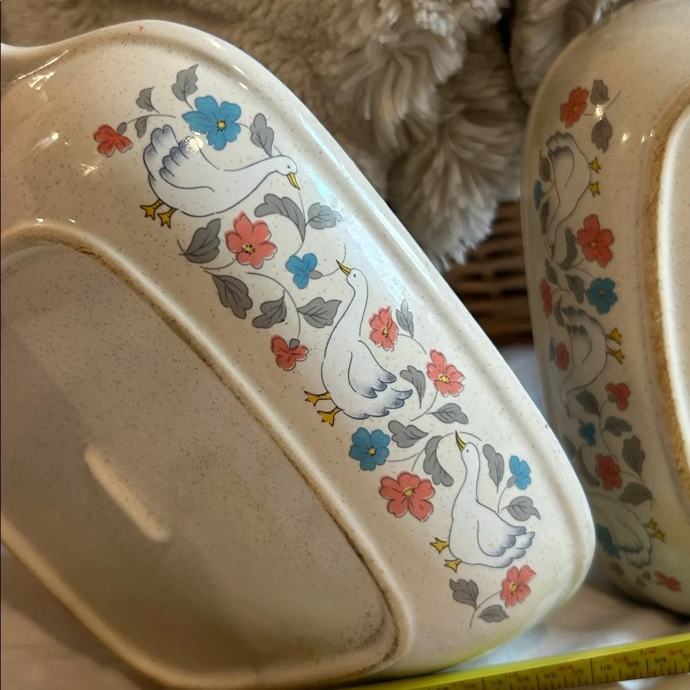 Vintage 90s goose floral stoneware dishes